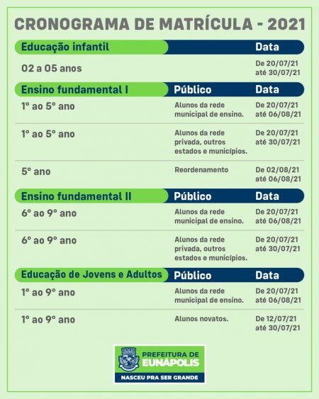 Estão abertas matrículas da rede municipal de ensino para ano letivo 2021