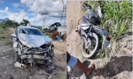 Colisão frontal entre carro e moto na BR-101 deixa dois mortos