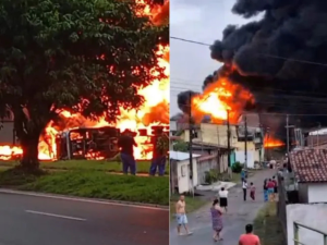 Caminhão com carga inflamável, tomba e pega fogo na BR-101